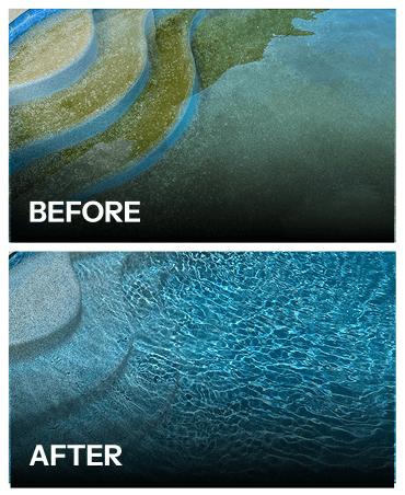 Pool steps before and after deep cleaning and algae removal