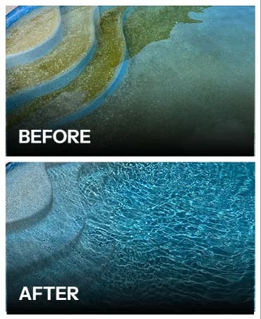 Pool steps before and after deep cleaning and algae removal