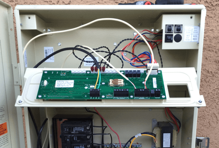 Pool automation control panel with wiring and circuit board