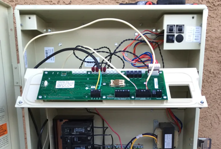 Pool automation control panel with wiring and circuit board