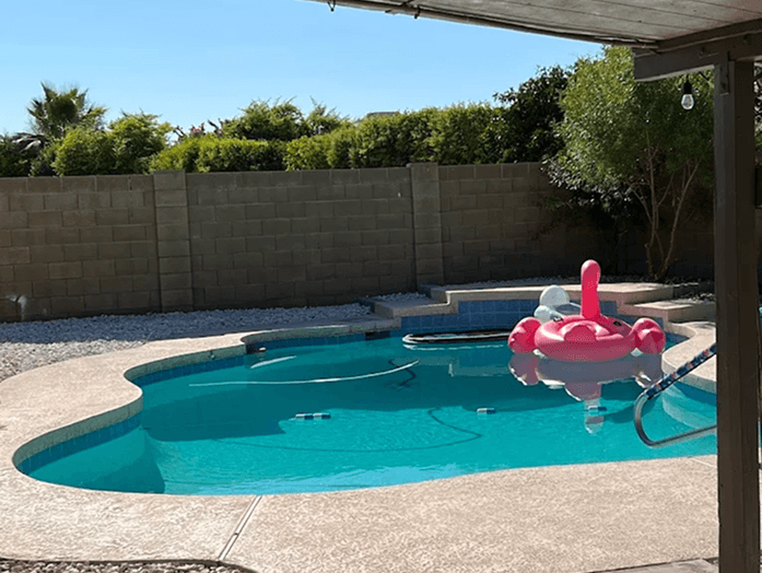 Clear North Phoenix pool with desert landscaping
